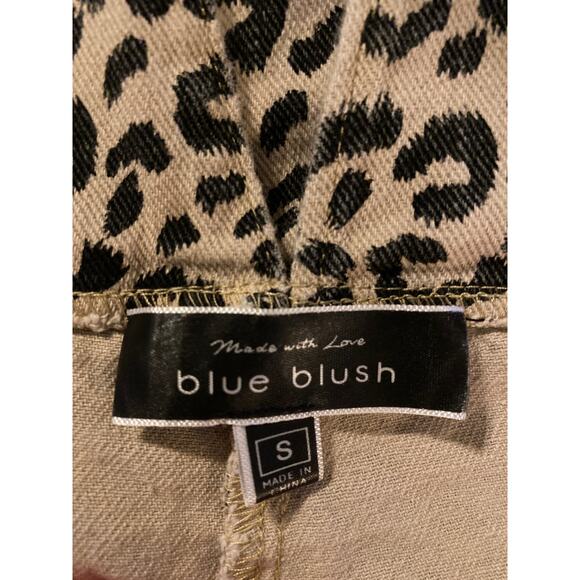 Blue Blush Leopard Print Denim Overall Romper Short Overalls  Size Small - Picture 5 of 9